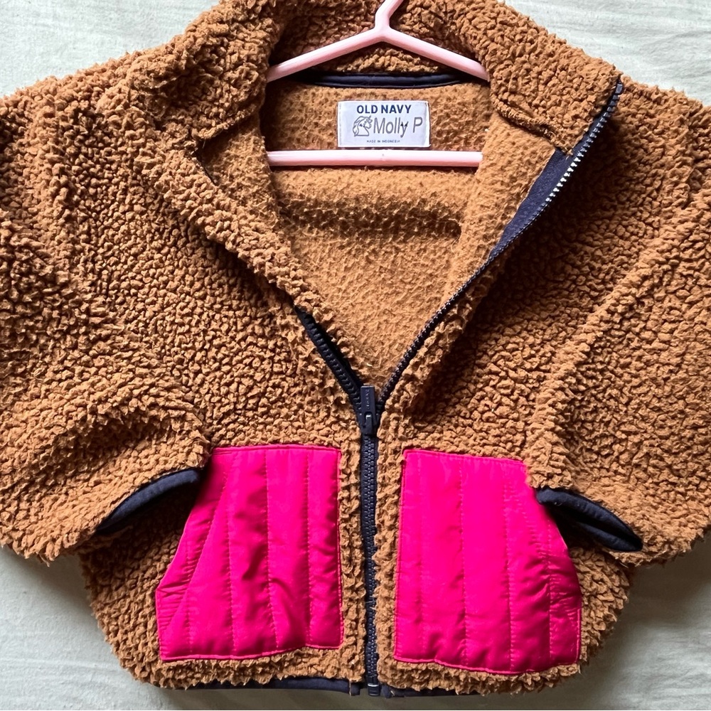 Old Navy Brown and Pink Sherpa Fleece Jacket